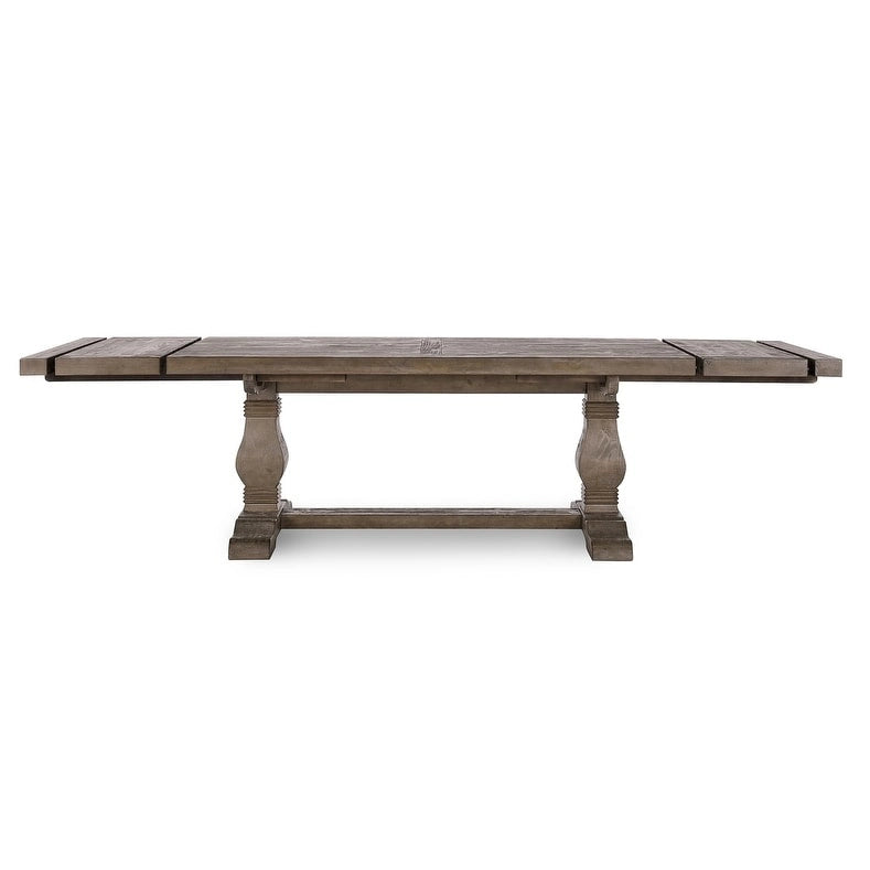 Table à manger extensible en pin rustique recyclé, style ferme, brun vieilli