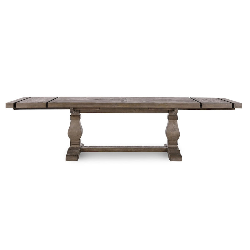 Table à manger extensible en pin rustique recyclé, style ferme, brun vieilli