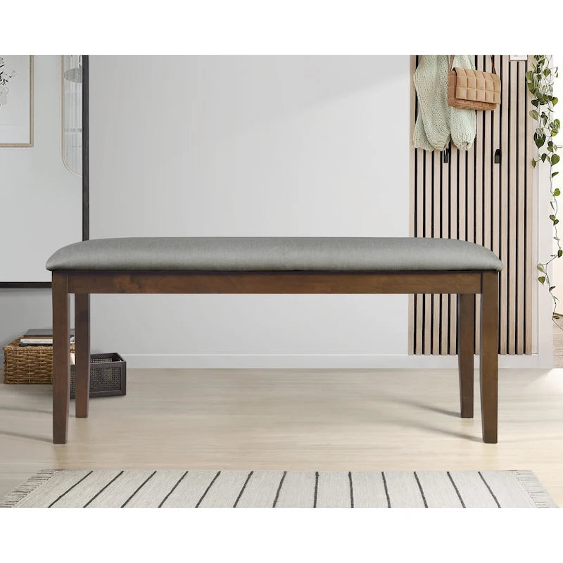 Banc rembourré en mousse grise avec pieds en bois