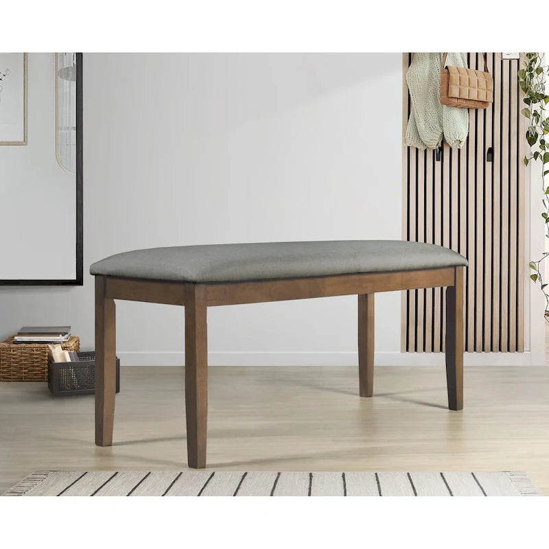 Banc rembourré en mousse grise avec pieds en bois