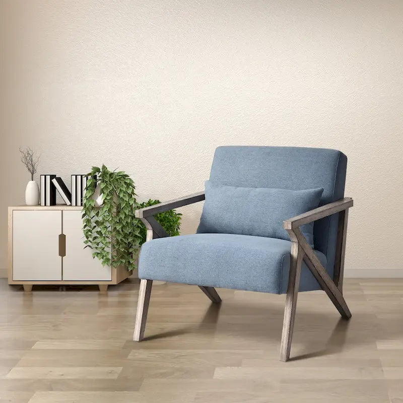 Fauteuil d'appoint rembourré, cadre en bois style mid-century avec coussin lombaire, plusieurs coloris