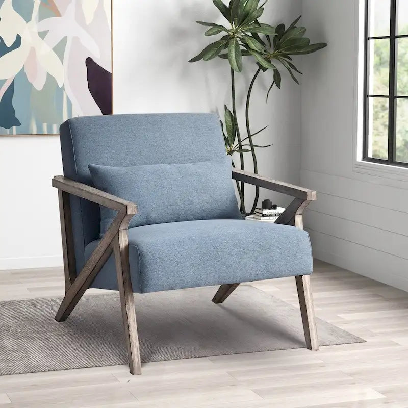 Fauteuil d'appoint rembourré, cadre en bois style mid-century avec coussin lombaire, plusieurs coloris