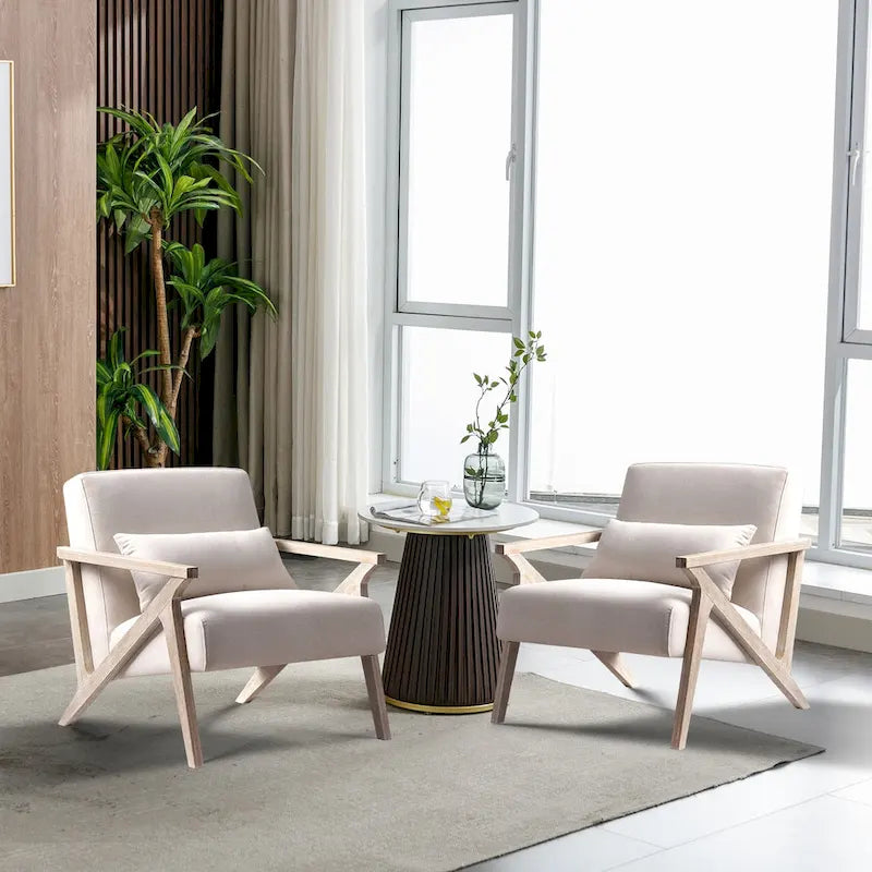 Fauteuil d'appoint rembourré, cadre en bois style mid-century avec coussin lombaire, plusieurs coloris