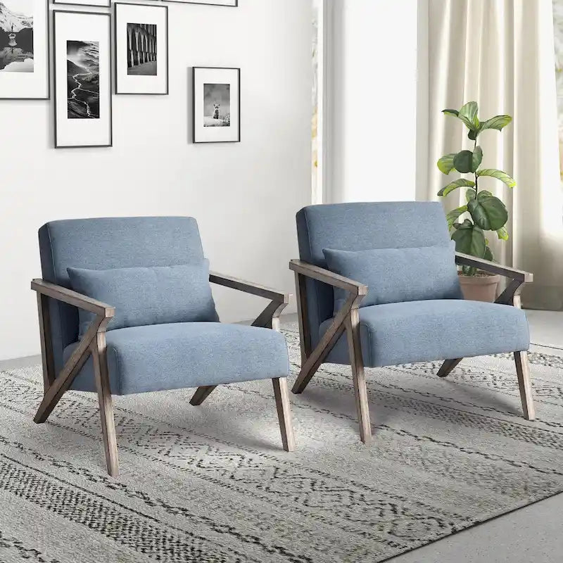 Fauteuil d'appoint rembourré, cadre en bois style mid-century avec coussin lombaire, plusieurs coloris