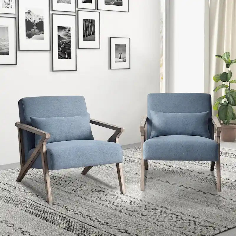 Fauteuil d'appoint rembourré, cadre en bois style mid-century avec coussin lombaire, plusieurs coloris