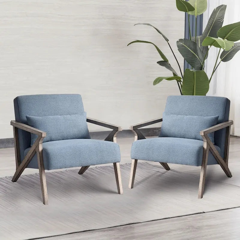 Fauteuil d'appoint rembourré, cadre en bois style mid-century avec coussin lombaire, plusieurs coloris
