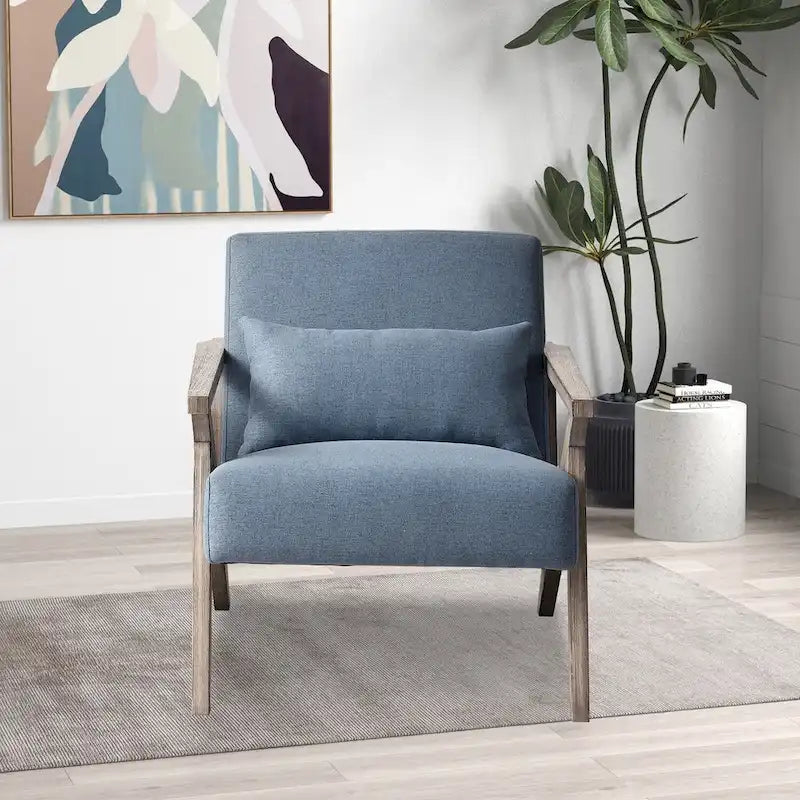 Fauteuil d'appoint rembourré, cadre en bois style mid-century avec coussin lombaire, plusieurs coloris