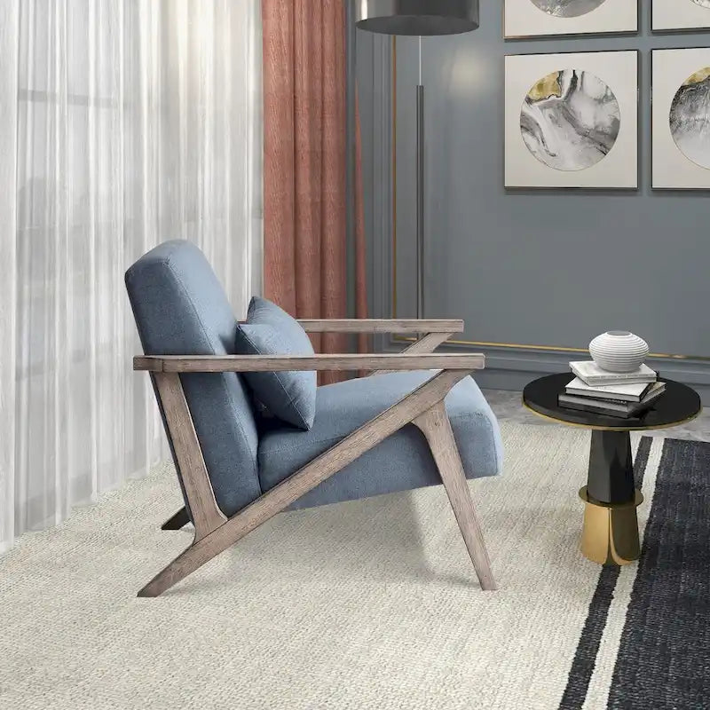 Fauteuil d'appoint rembourré, cadre en bois style mid-century avec coussin lombaire, plusieurs coloris