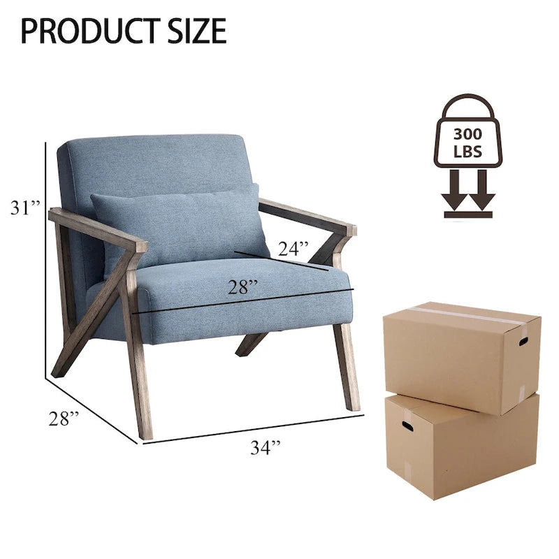 Fauteuil d'appoint rembourré, cadre en bois style mid-century avec coussin lombaire, plusieurs coloris