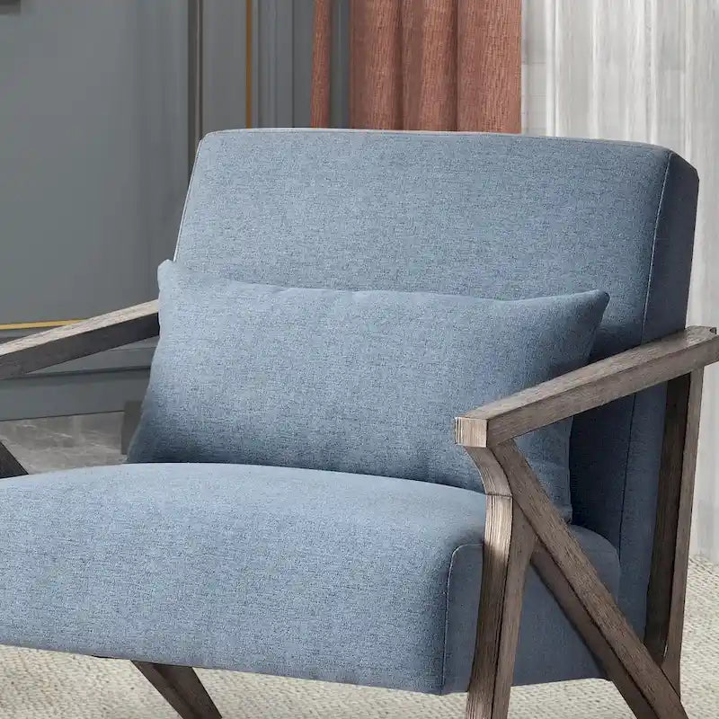 Fauteuil d'appoint rembourré, cadre en bois style mid-century avec coussin lombaire, plusieurs coloris