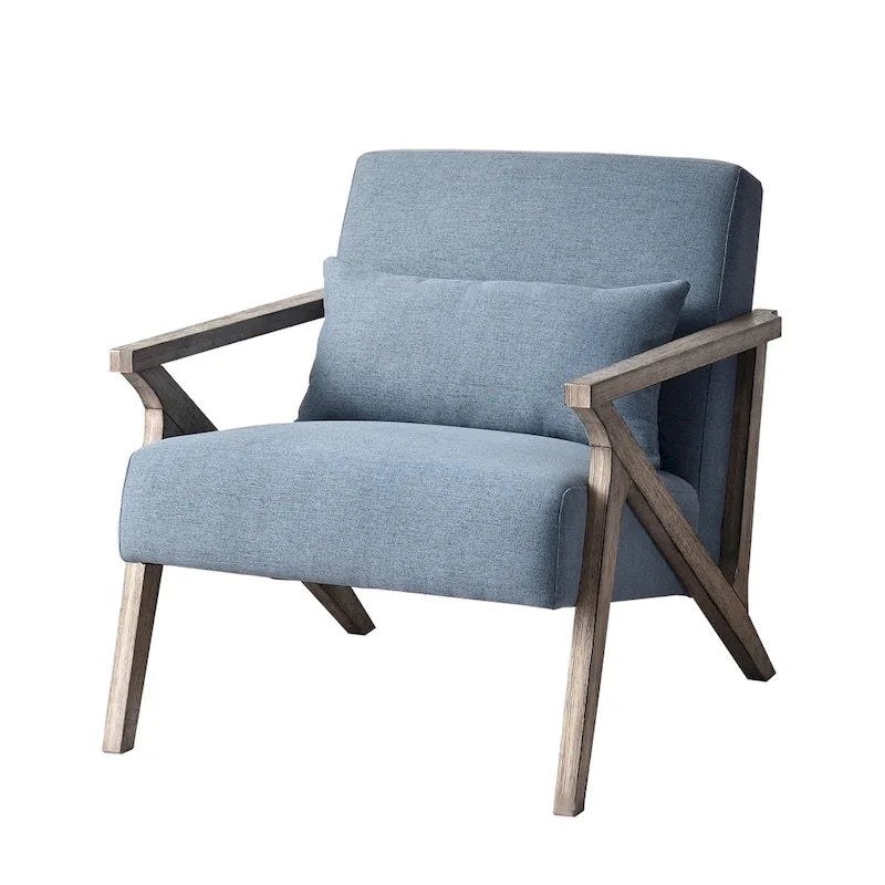 Fauteuil d'appoint rembourré, cadre en bois style mid-century avec coussin lombaire, plusieurs coloris