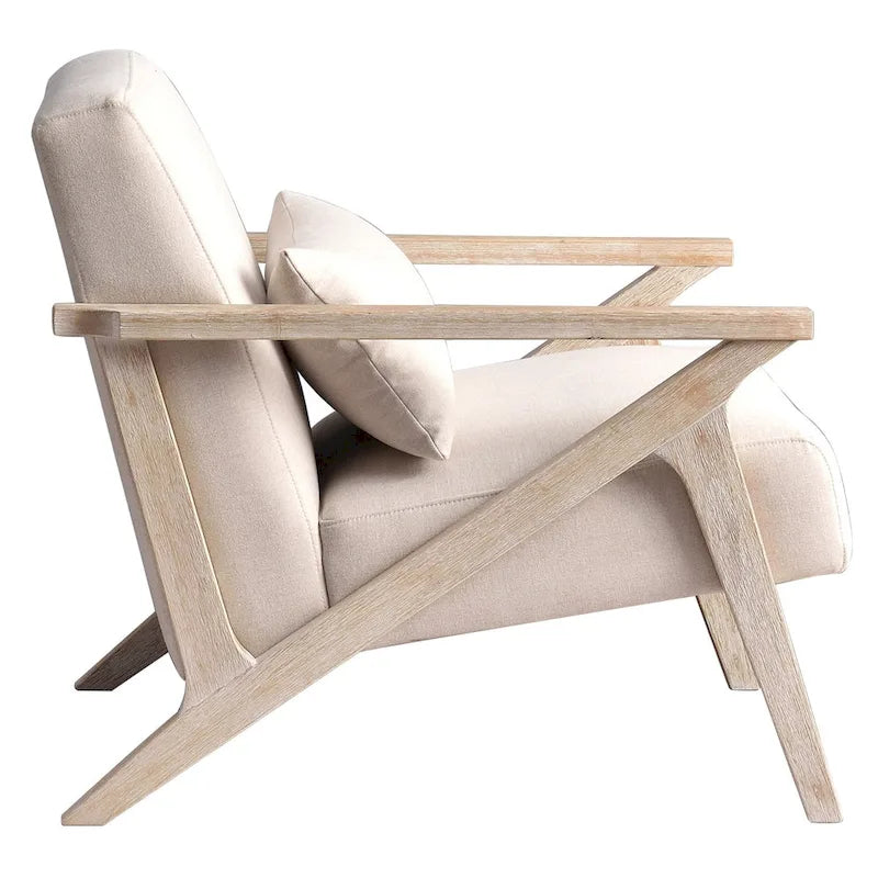Fauteuil d'appoint rembourré, cadre en bois style mid-century avec coussin lombaire, plusieurs coloris
