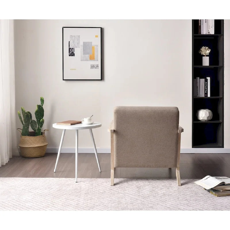 Fauteuil d'appoint rembourré, cadre en bois style mid-century avec coussin lombaire, plusieurs coloris