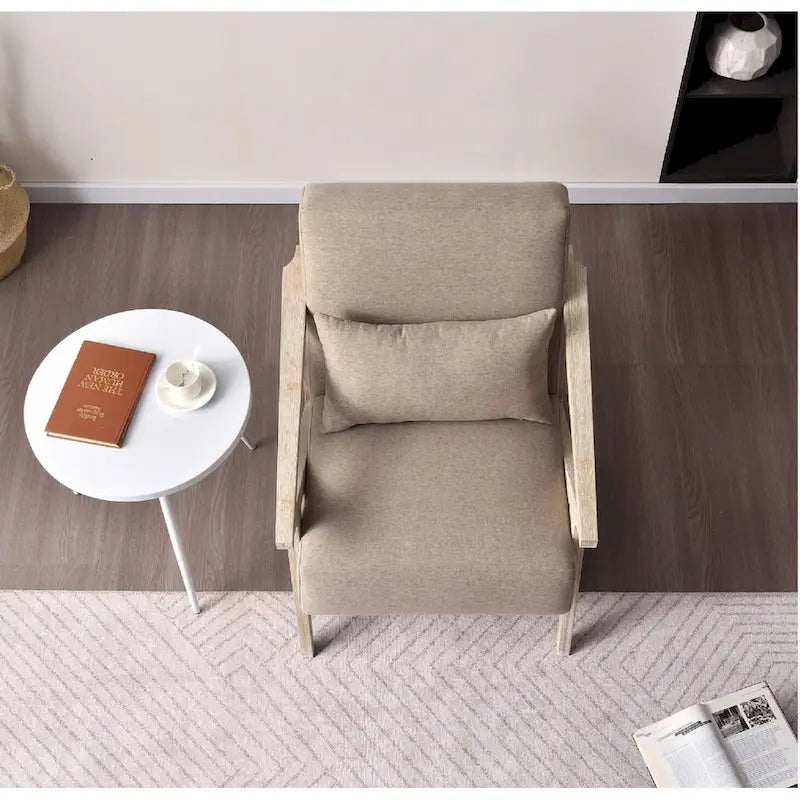 Fauteuil d'appoint rembourré, cadre en bois style mid-century avec coussin lombaire, plusieurs coloris