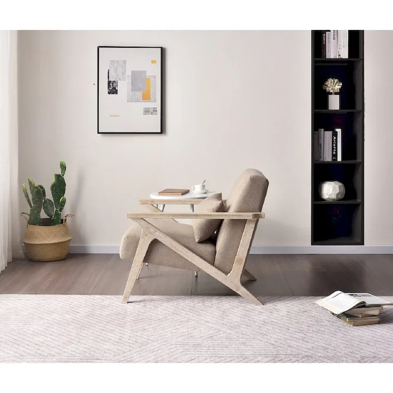 Fauteuil d'appoint rembourré, cadre en bois style mid-century avec coussin lombaire, plusieurs coloris