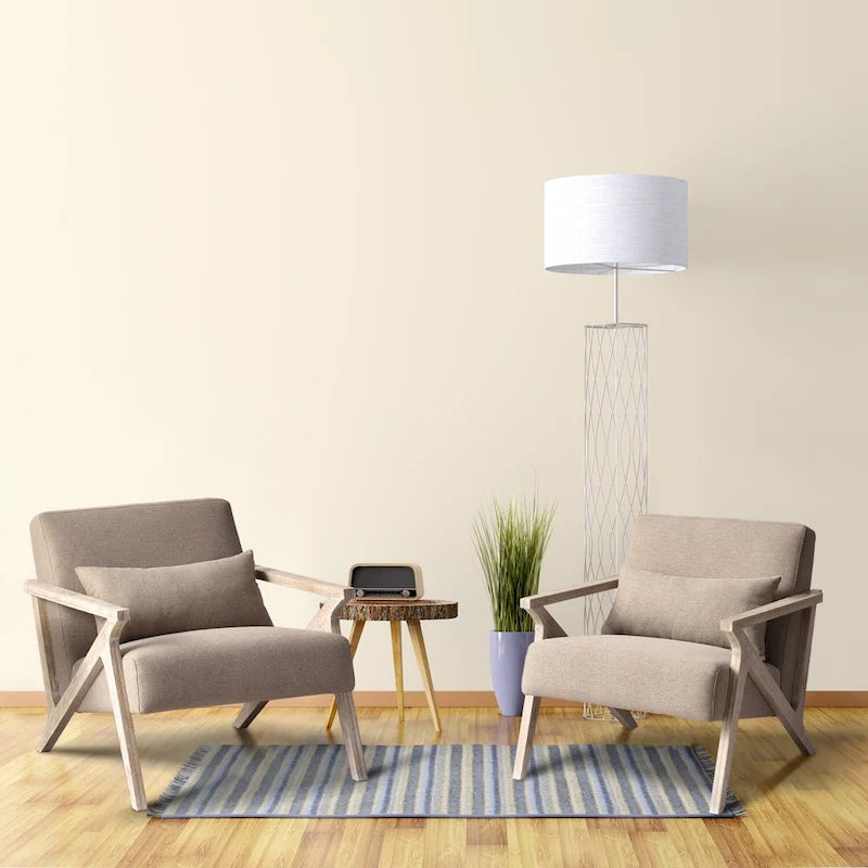 Fauteuil d'appoint rembourré, cadre en bois style mid-century avec coussin lombaire, plusieurs coloris