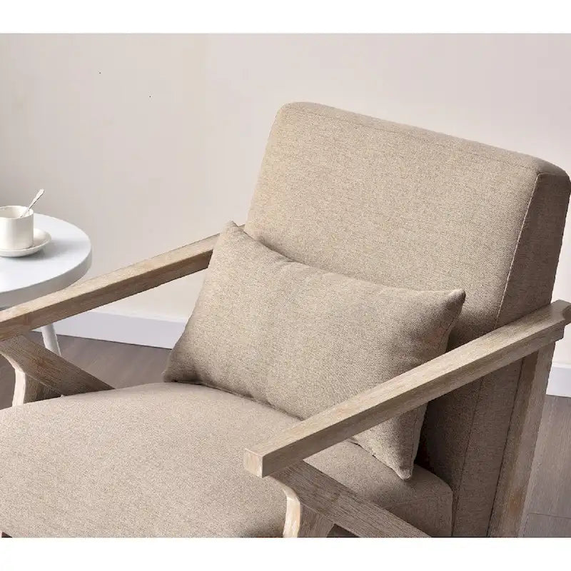 Fauteuil d'appoint rembourré, cadre en bois style mid-century avec coussin lombaire, plusieurs coloris