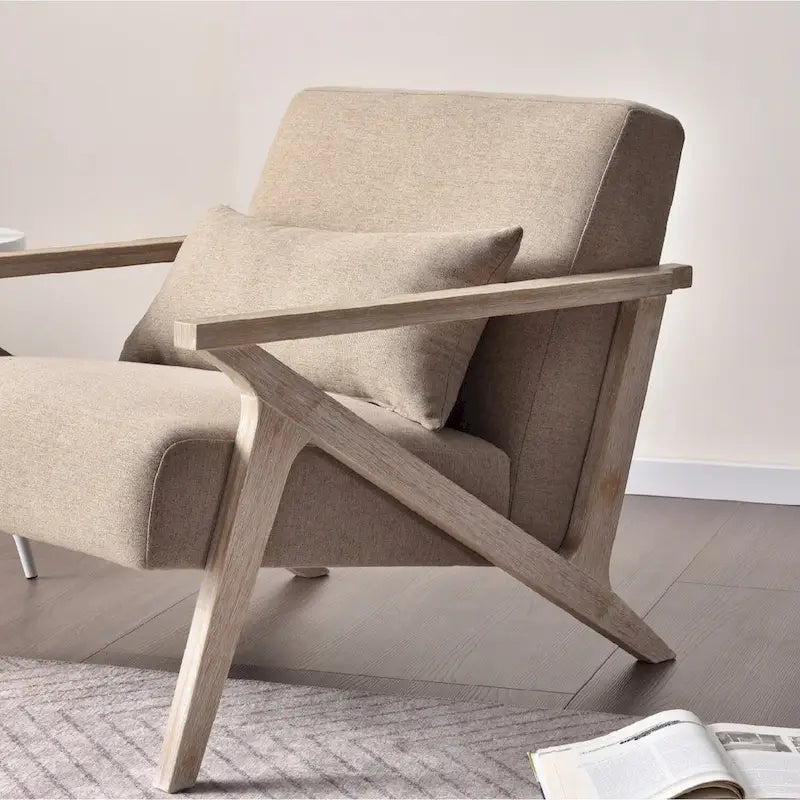 Fauteuil d'appoint rembourré, cadre en bois style mid-century avec coussin lombaire, plusieurs coloris