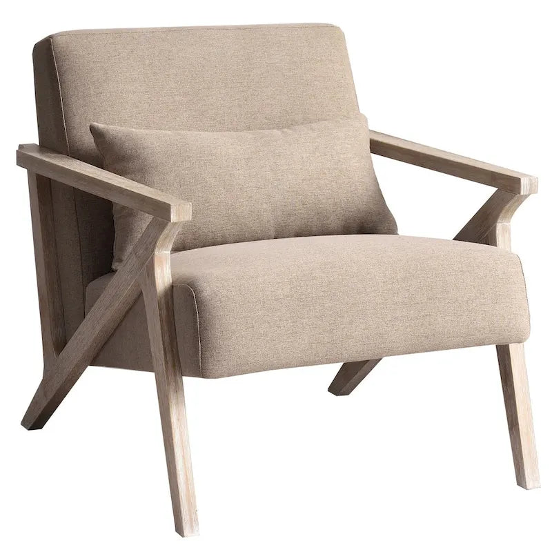 Fauteuil d'appoint rembourré, cadre en bois style mid-century avec coussin lombaire, plusieurs coloris