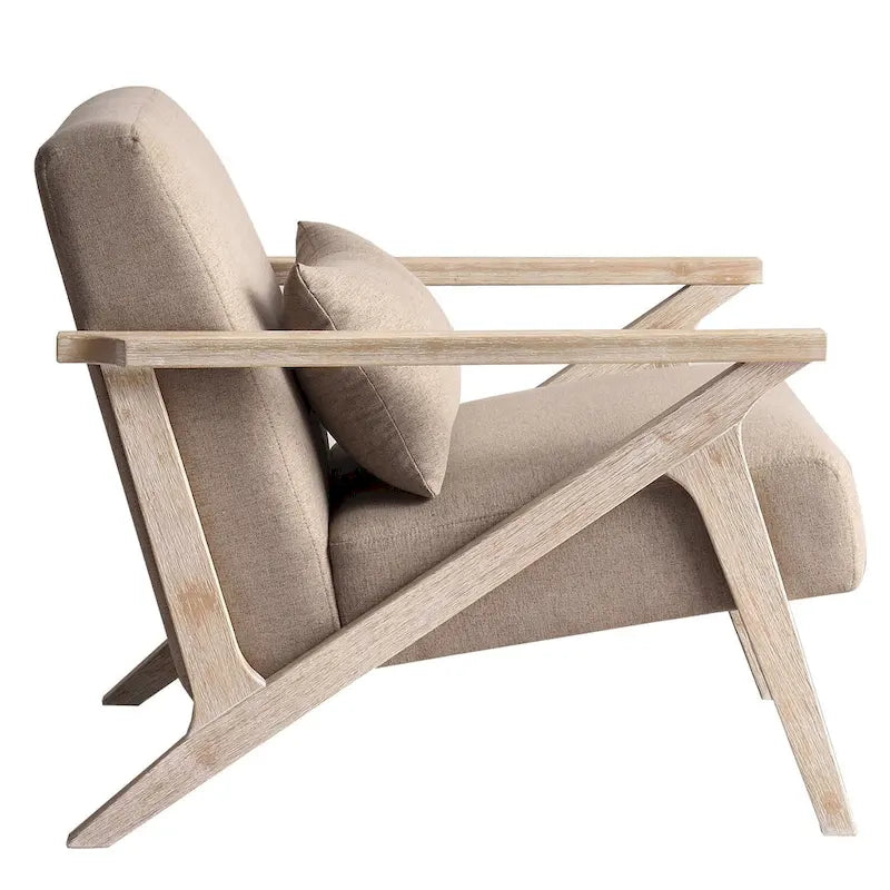 Fauteuil d'appoint rembourré, cadre en bois style mid-century avec coussin lombaire, plusieurs coloris