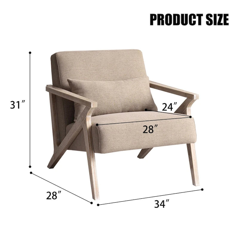 Fauteuil d'appoint rembourré, cadre en bois style mid-century avec coussin lombaire, plusieurs coloris