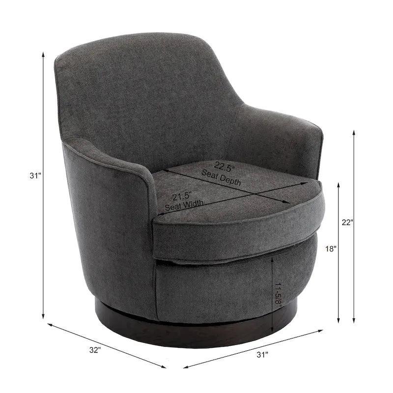 Fauteuil d'appoint pivotant en polyester avec piètement en noyer