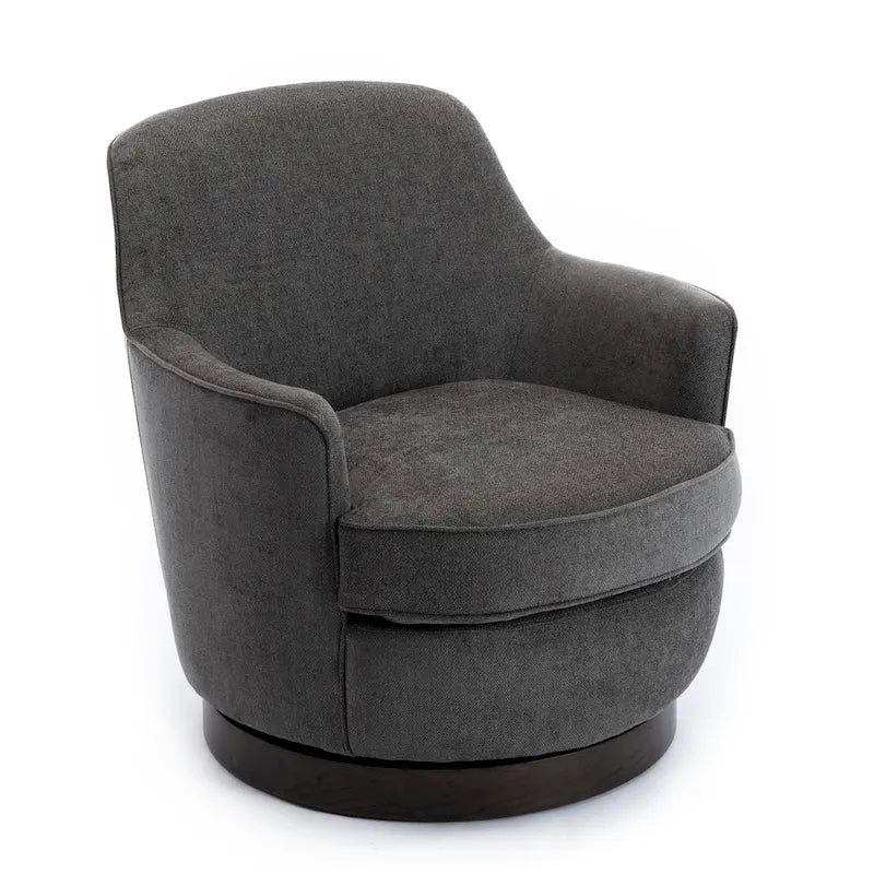 Fauteuil d'appoint pivotant en polyester avec piètement en noyer