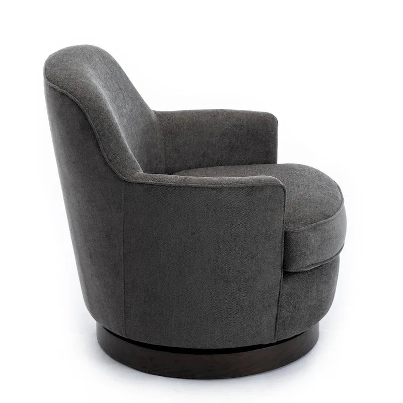 Polyester Upholstered Swivel Accent Chair with Walnut Wood Base