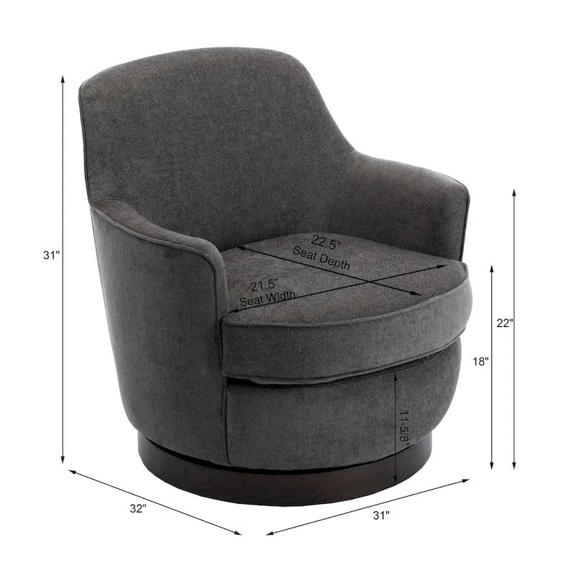 Fauteuil d'appoint pivotant en polyester avec piètement en noyer