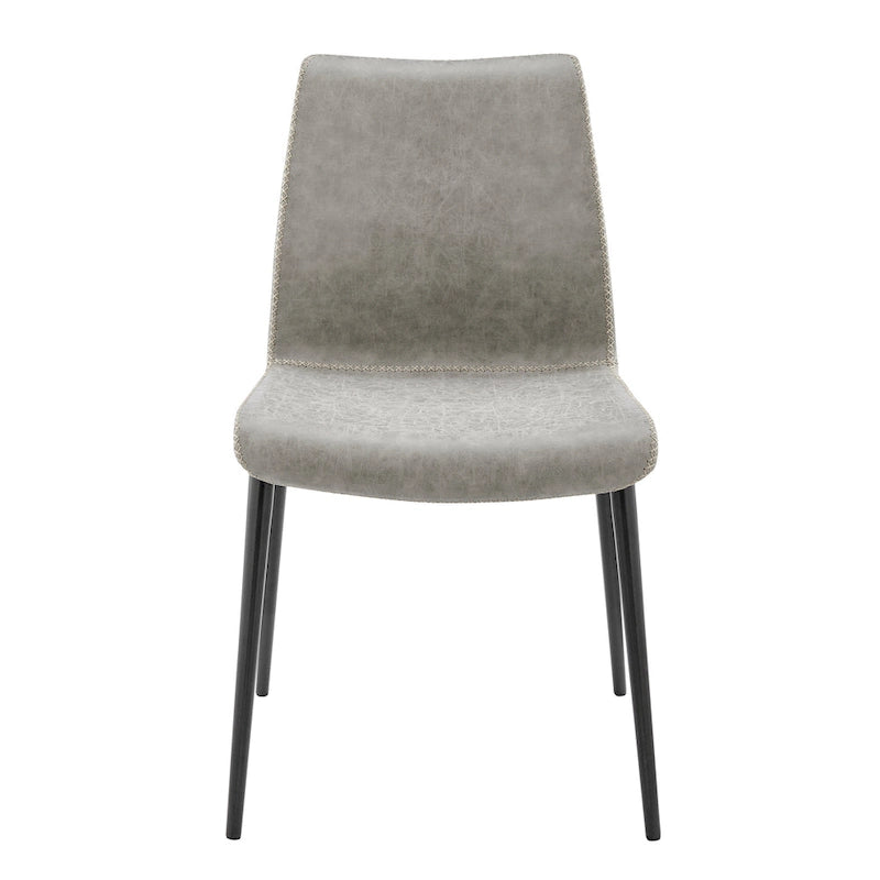 Chaise de salle à manger en similicuir avec dossier profilé et pieds en acier, marron et gris