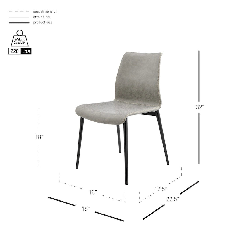 Chaise de salle à manger en similicuir avec dossier profilé et pieds en acier, marron et gris