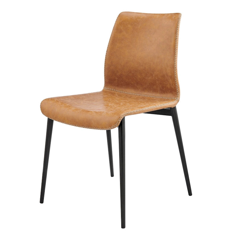 Chaise de salle à manger en similicuir avec dossier profilé et pieds en acier, marron et gris