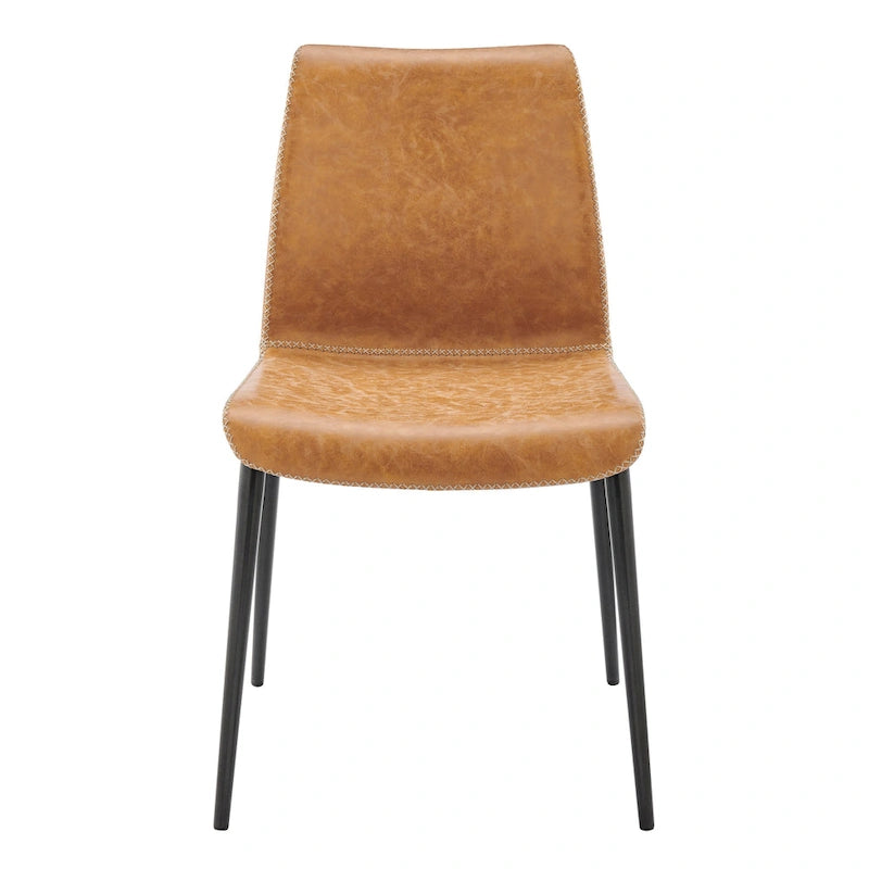 Chaise de salle à manger en similicuir avec dossier profilé et pieds en acier, marron et gris