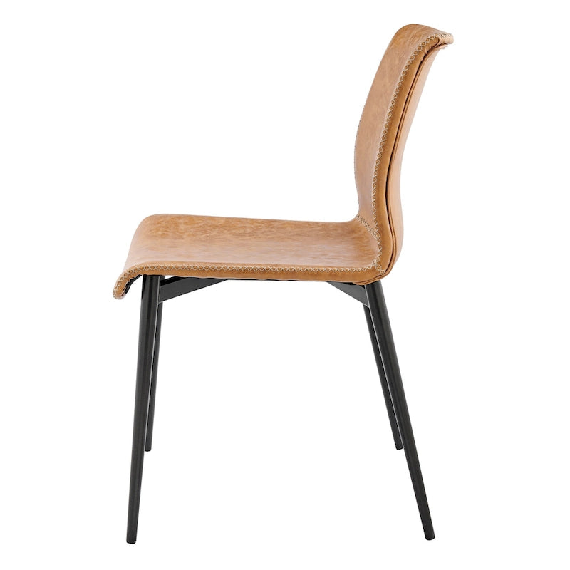 Chaise de salle à manger en similicuir avec dossier profilé et pieds en acier, marron et gris
