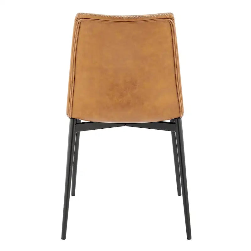 Chaise de salle à manger en similicuir avec dossier profilé et pieds en acier, marron et gris
