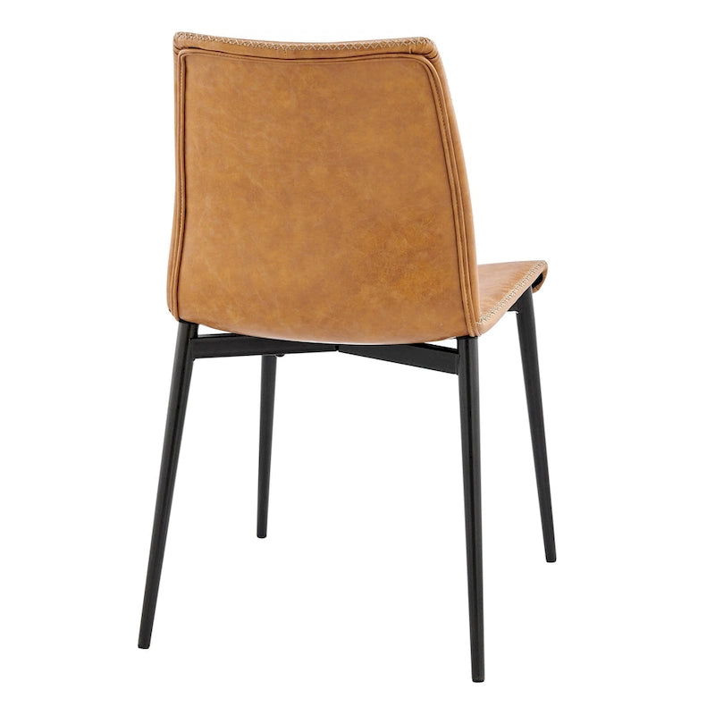 Chaise de salle à manger en similicuir avec dossier profilé et pieds en acier, marron et gris