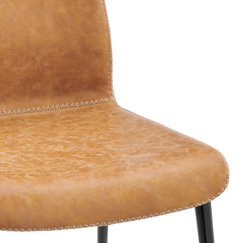 Chaise de salle à manger en similicuir avec dossier profilé et pieds en acier, marron et gris