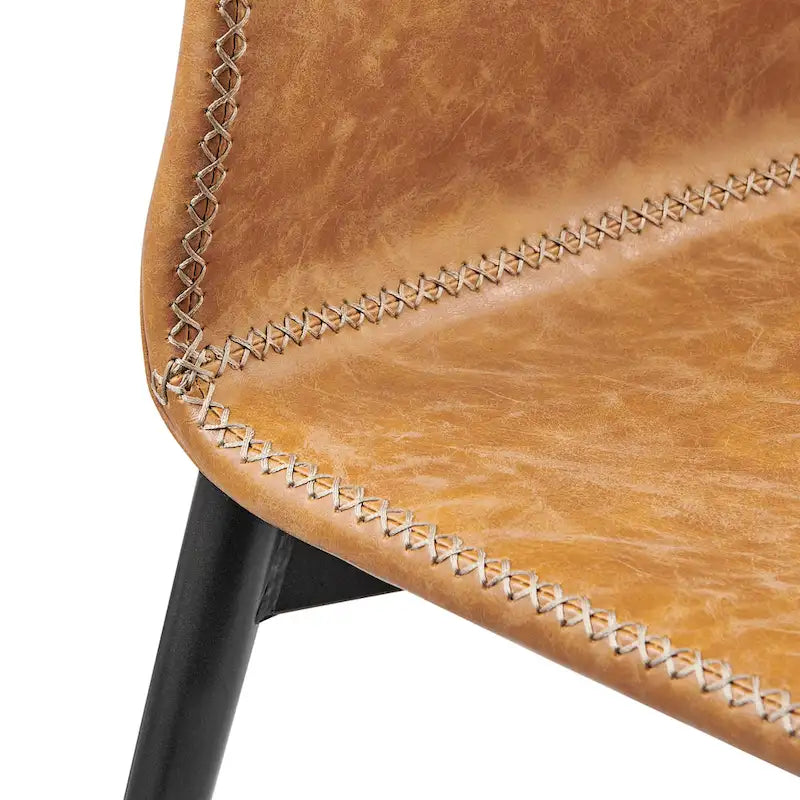 Chaise de salle à manger en similicuir avec dossier profilé et pieds en acier, marron et gris