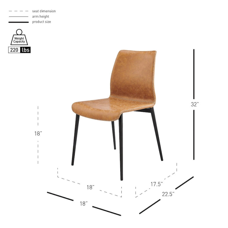 Chaise de salle à manger en similicuir avec dossier profilé et pieds en acier, marron et gris