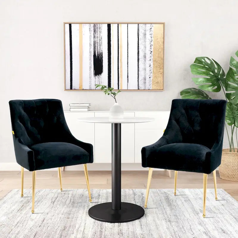 Chaise de salle à manger d'appoint en velours capitonné avec pieds en métal doré
