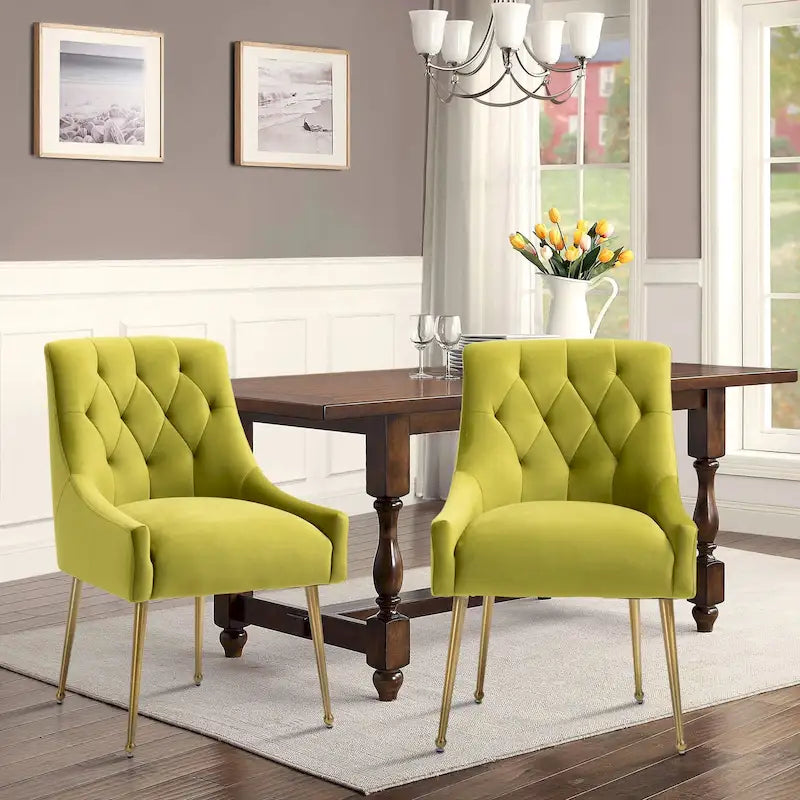 Chaise de salle à manger d'appoint en velours capitonné avec pieds en métal doré
