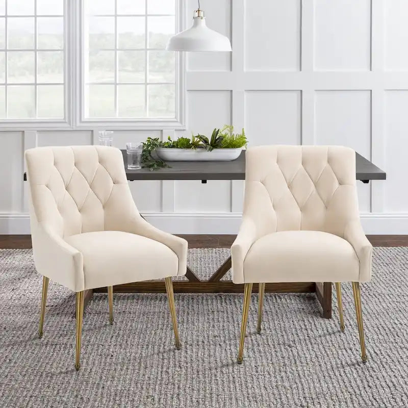 Chaise de salle à manger d'appoint en velours capitonné avec pieds en métal doré