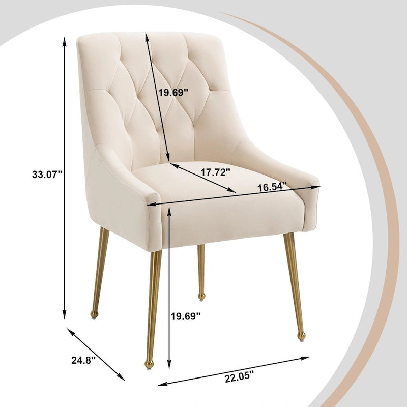 Chaise de salle à manger d'appoint en velours capitonné avec pieds en métal doré