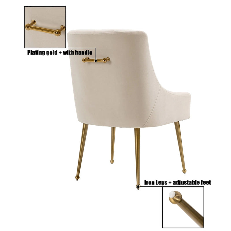 Chaise de salle à manger d'appoint en velours capitonné avec pieds en métal doré