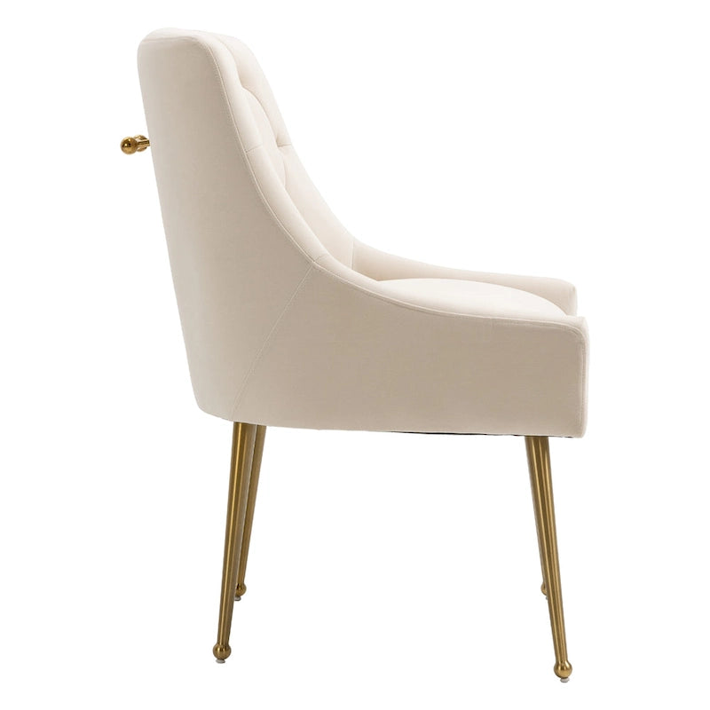 Chaise de salle à manger d'appoint en velours capitonné avec pieds en métal doré