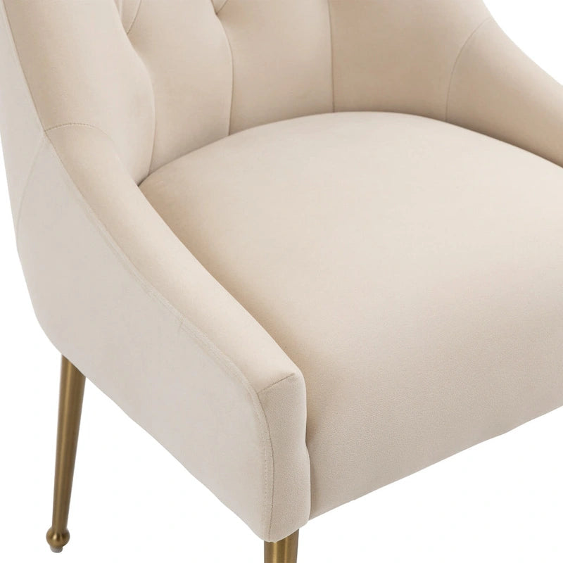 Chaise de salle à manger d'appoint en velours capitonné avec pieds en métal doré
