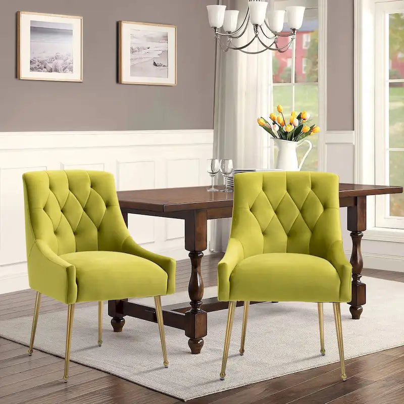 Chaise de salle à manger d'appoint en velours capitonné avec pieds en métal doré