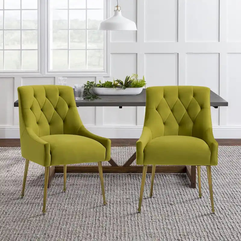 Chaise de salle à manger d'appoint en velours capitonné avec pieds en métal doré