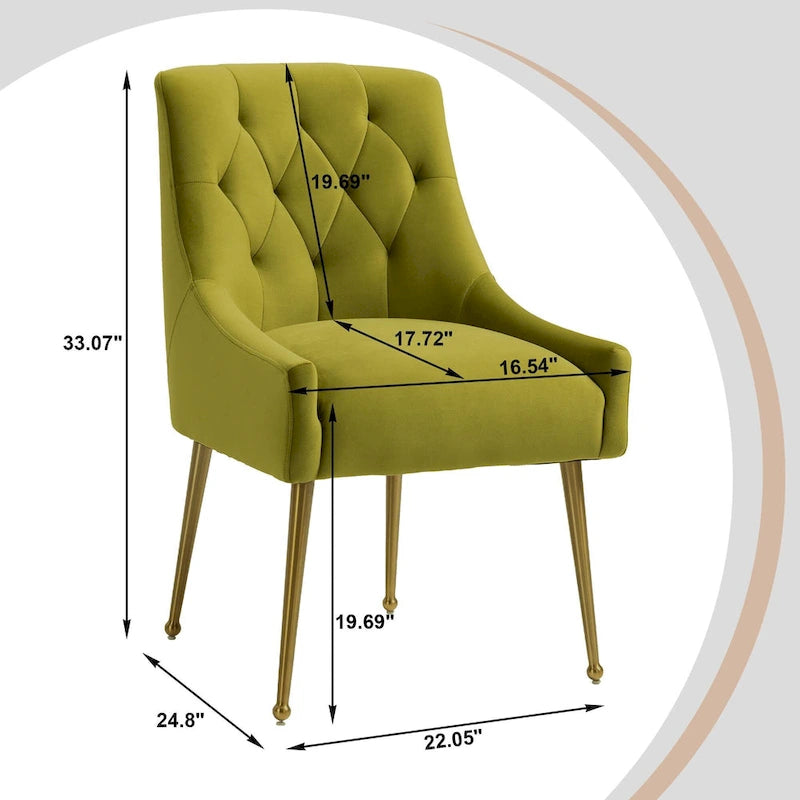 Chaise de salle à manger d'appoint en velours capitonné avec pieds en métal doré