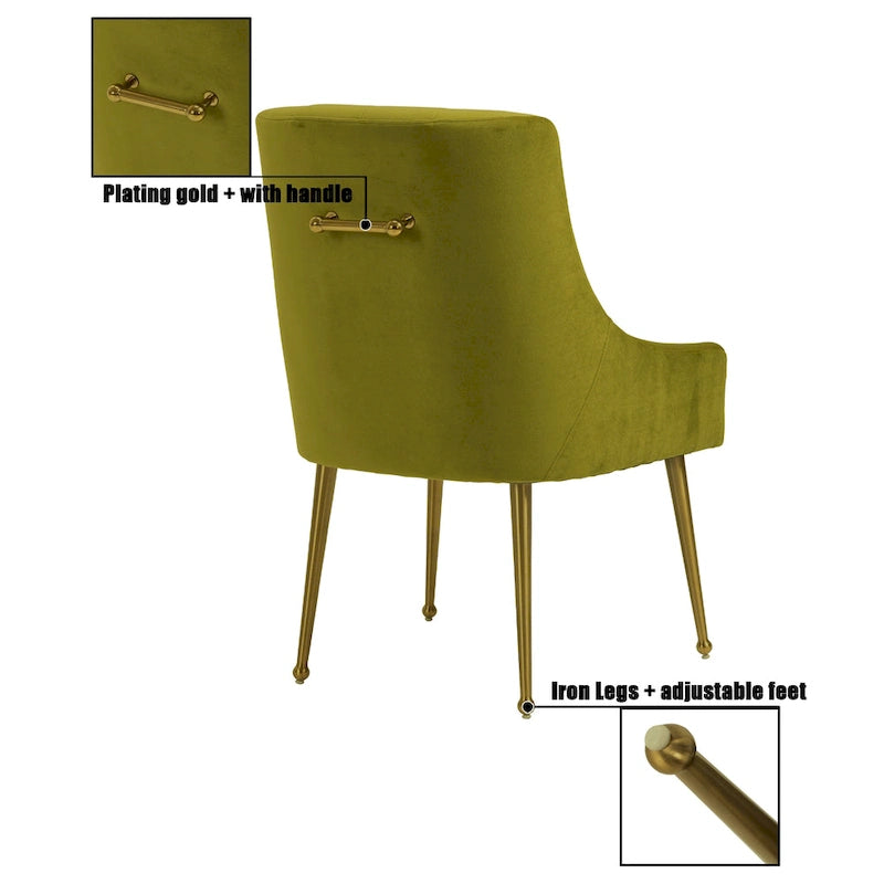 Chaise de salle à manger d'appoint en velours capitonné avec pieds en métal doré